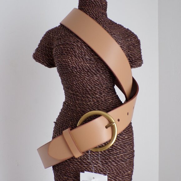Frye Leather Western Flat Belt, Adjustable Round Buckle Bronze Cowgirl Casual main image 5
